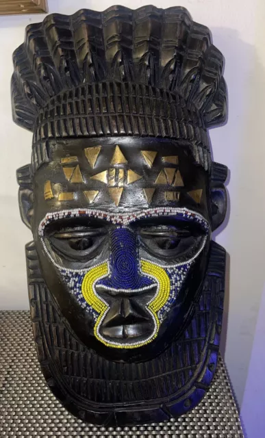 Hand Carved African Mask Nigeria Beaded