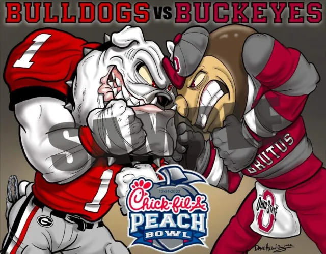 Georgia Bulldogs UGA Football Peach Bowl "Face Off" 2022 Vs Ohio State Art 11x14