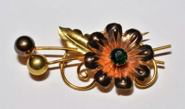 Vintage 60s Stamped VAN DELL 1/20 12K GF Rhinestones FLOWER Shape Pin Brooch