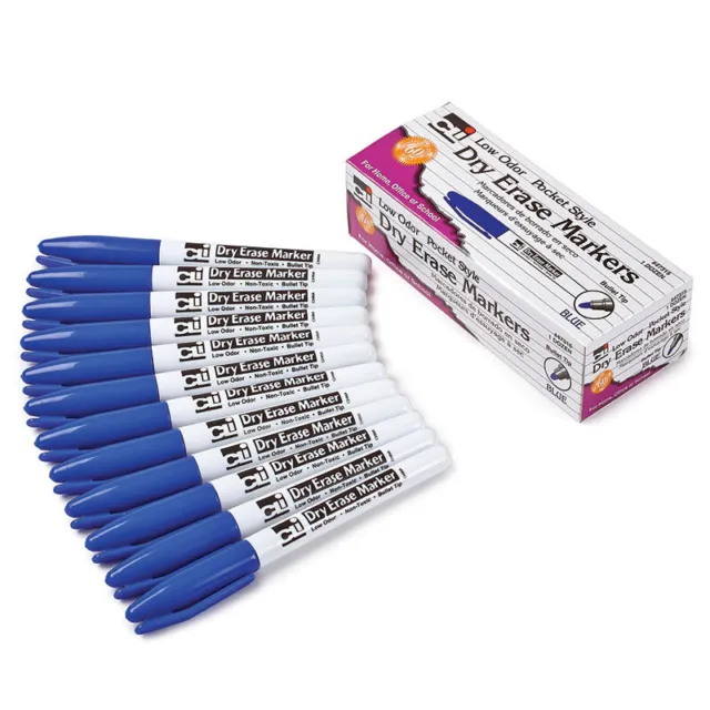 Charles Leonard Dry Erase Markers, Pocket Style, Blue, Bullet Tip, Pack of 12...
