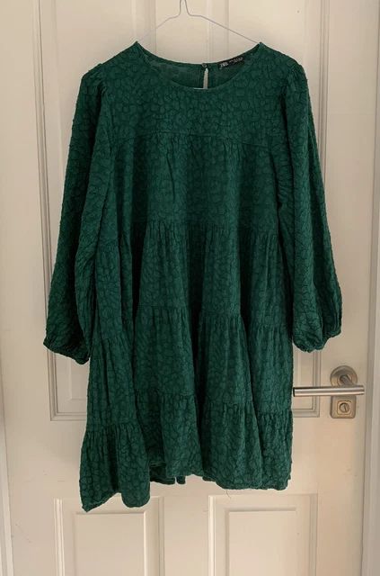 ZARA GREEN TIERED VOLUMINOUS SMOCK MINI DRESS Size XL 24.00 - PicClick UK