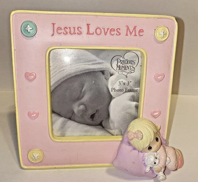 Vintage Precious Moments Jesus Loves Me Pastel Colors 3x3 Photo Picture Frame
