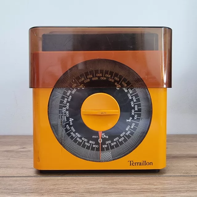 Ancienne balance de cuisine mécanique TERRAILLON 5Kg Orange Années 70 Vintage