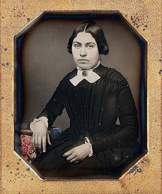 Young Lady Blue Red Tinted Tablecloth Wedding Ring 1/6 Plate Daguerreotype K668