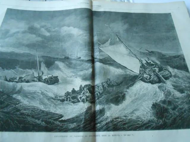 Catastrophe du vaisseau Le Northfleet dans la manche grande Gravure Print 1873