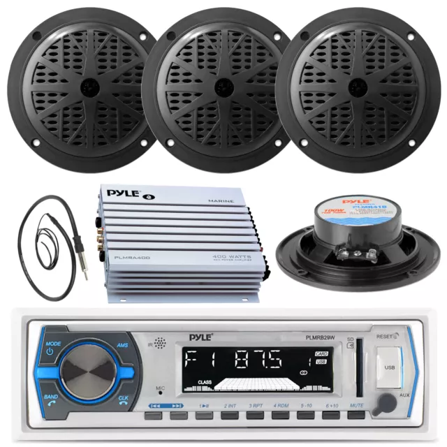 PLMRB29B Black Pyle AUX AM FM Radio, Antenna, 400W Amp,White Pyle 5.25" Speakers