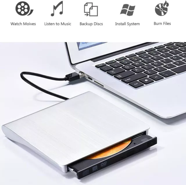 USB 3.0 Slim External DVD CD RW Writer Drive Burner Player Reader For Laptop PC