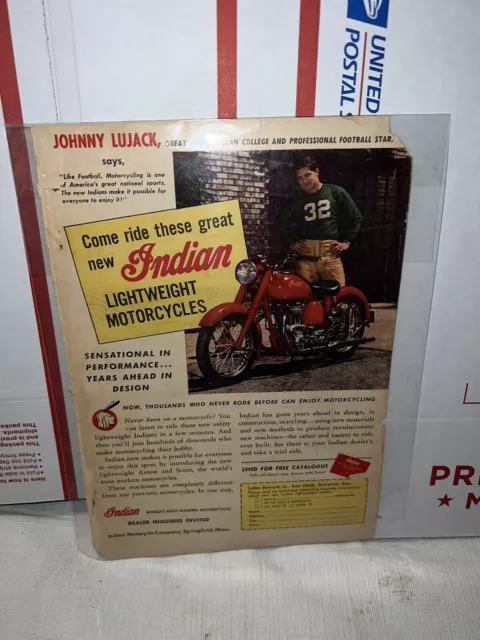 1948 Print Ad Indian Lightweight Motorcycles Johnny Lujack Bears Notre Dame