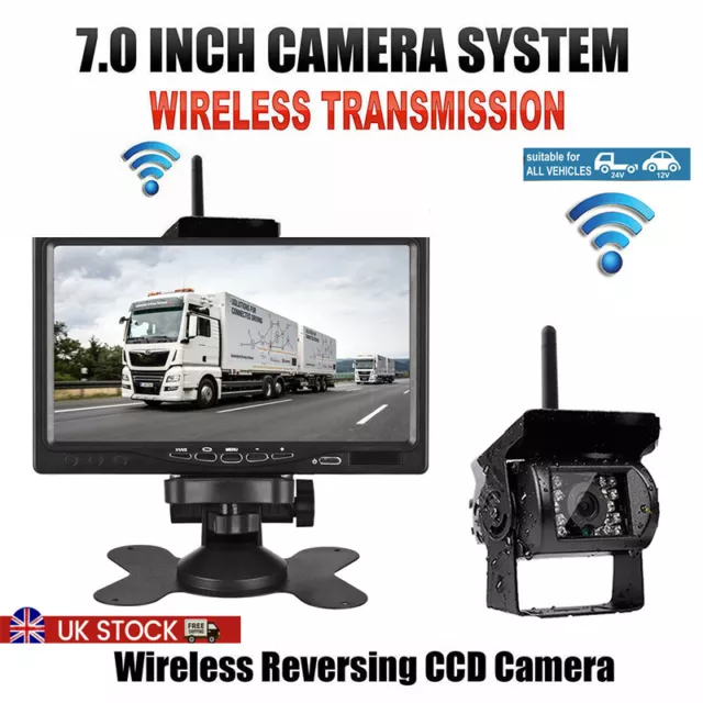 7" LCD Monitor Wireless Car Reversing Camera for Truck Bus Van Rear View Kit UK 2