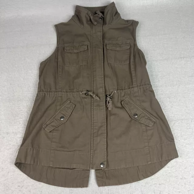 Sebby Cargo Vest Womens Utility Size Large Full Zip Snap Cinch Waist Drawstring