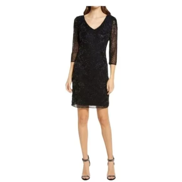 Nwt Pisarro Nights Beaded V Neck Cocktail/Formal/Evening Dress Style # 5983507 3