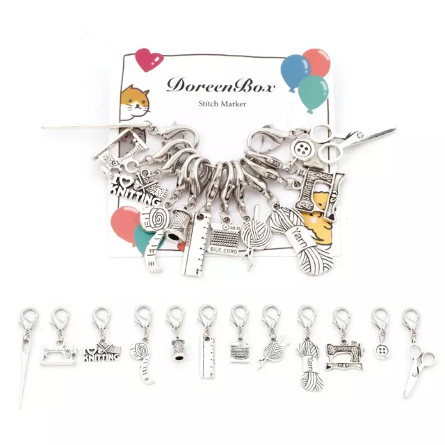 Knitting Stitch Marker 12Pcs Ancient Silver Knitted Crochet Lock Row Sewing Tool