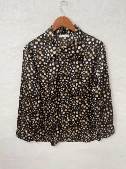Camicia vintage donna a maniche lunghe design marrone a macchie taglia XXL