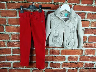 Girls Bundle 2-3 Years Monsoon M&S Cardigan Cords Cable Knit Red Flower 98Cm