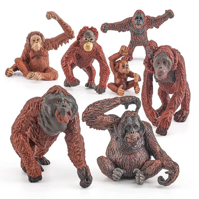 Wild Life Jungle Animal Model Playsets 7 Pcs Orangutan Gorilla Action Figure T