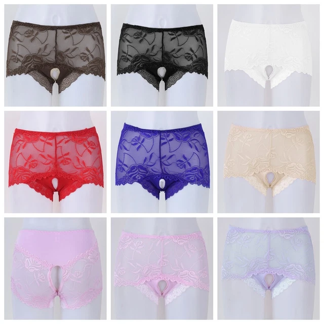 WOMEN'S LACE BRIEFS See Through Panties Crotchless Underwear Lingeire