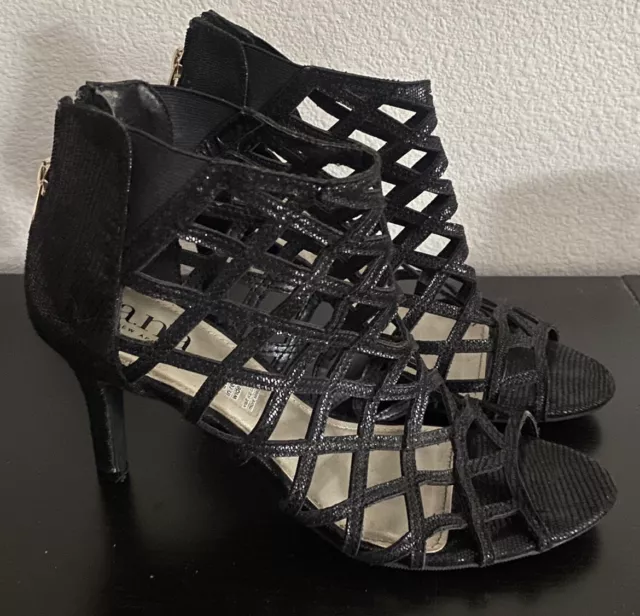 a. n. a A New Approach Women’s 8.5 Black Lattice Open Toe Heels Shoes Sparkle