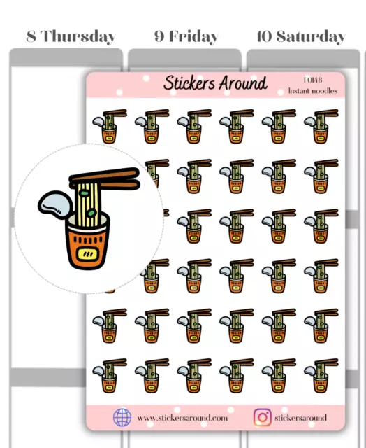 Instant Noodle Icon Planner Stickers, Food Icon Sticker, Calendar & Journal
