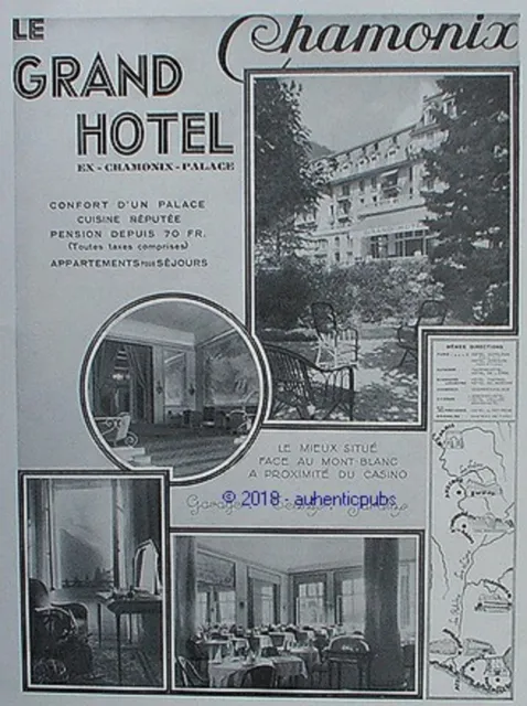 Publicite Le Grand Hotel Le Chamonix Palace Casino Mont Blanc De 1930 French Ad