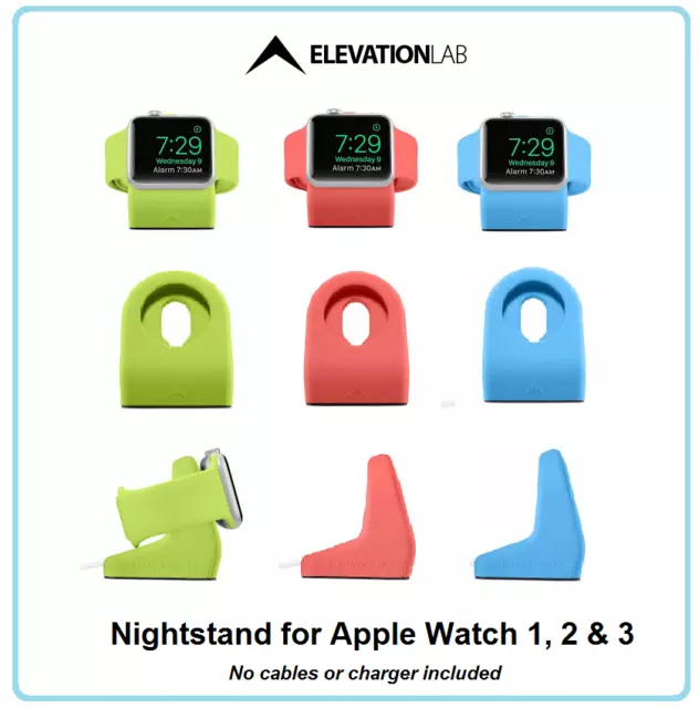 Elevation Lab Nightstand / Dock for Apple iWatch 1, 2 & 3 / Red, Blue or Green