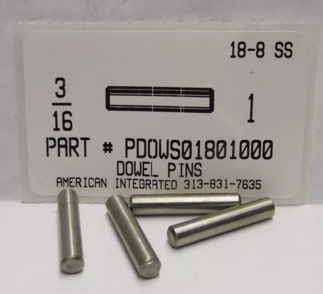 3/16X1 Dowel Pins 18-8 Stainless Steel (10)