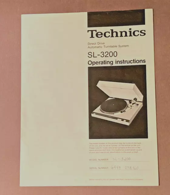 Vintage Technics SL-3200 Turntable Operating Instructions Manual ORIGINAL