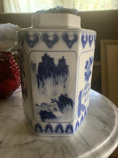 Blue & White Chinese Hexagon Shape Ginger Jar