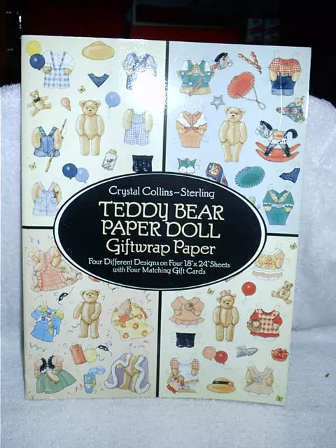 Vintage 1989 Teddy Bear Paper Doll Giftwrap Paper 4 Designs Crystal Collins USA