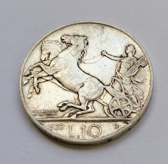 Regno D' Italia Vitt. Em. Iii   10 Lire Biga   1928   1 Rosetta  - Non Comune -