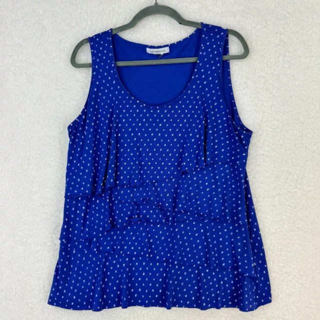 Liz Claiborne Women's Blue White Polka Dot Print Sleeveless Tank Top Size Medium