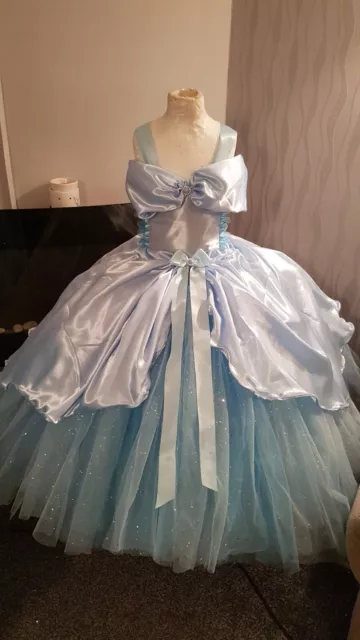 Girls Blue Cinderella handmade luxury satin Cosplay sparkle tutu dress