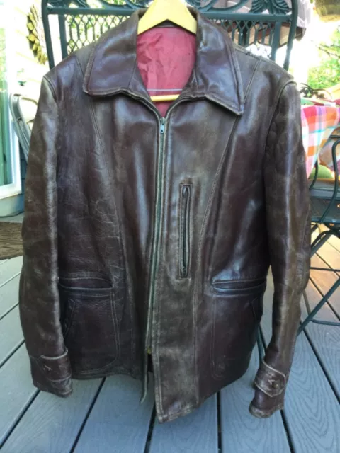 VINTAGE SEARS HERCULES Cafe Motorcycle Horse Hide Brown Leather Jacket ...