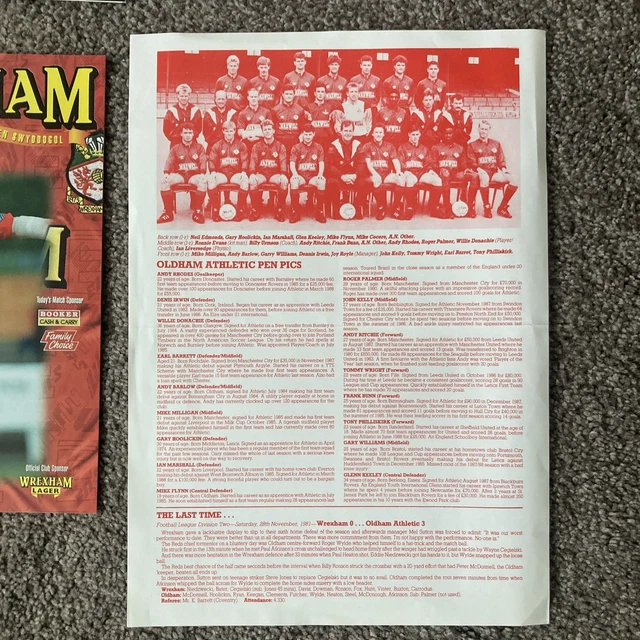 3 WREXHAM FRIENDLY 1 Cup Final Cardiff Single Sheet v Oldham Manchester ...