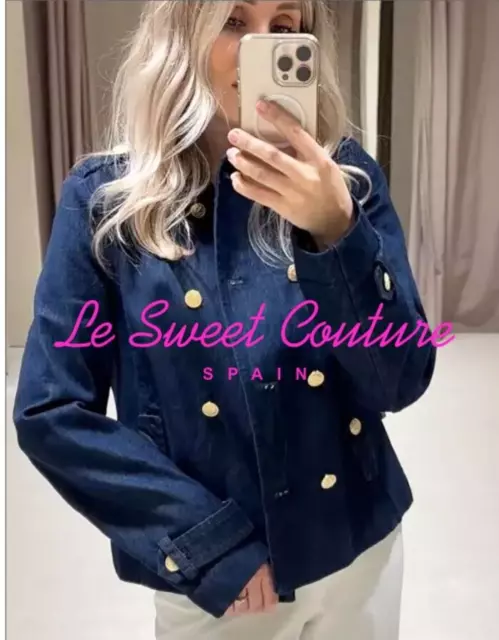 ZARA WOMAN NWT Ss25 Double-Breasted Denim Jacket Blue 2301
