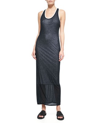 $295 Helmut Lang Devotee Contrast Trim Slub Maxi Dress Size S Small