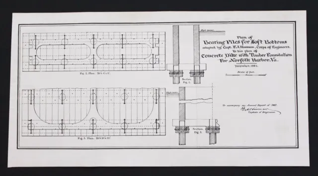 1884 Norfolk Harbor Virginia Map Plan Soft Bottoms ARMY CORP ENGINEER ORIGINAL