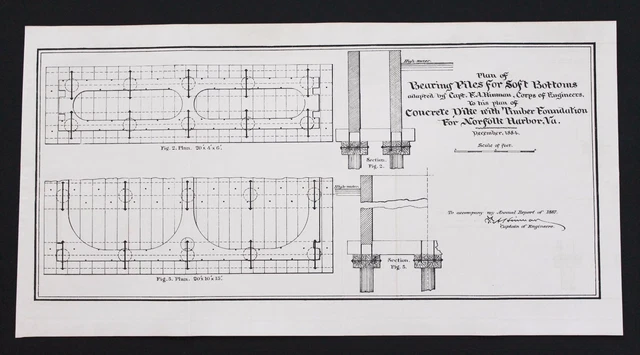 1884 Norfolk Harbor Virginia Map Plan Soft Bottoms ARMY CORP ENGINEER ORIGINAL