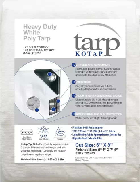 Kotap 6 X 8 Ft. Heavy-Duty Protection/Coverage Tarp, Superior Weave for Greater