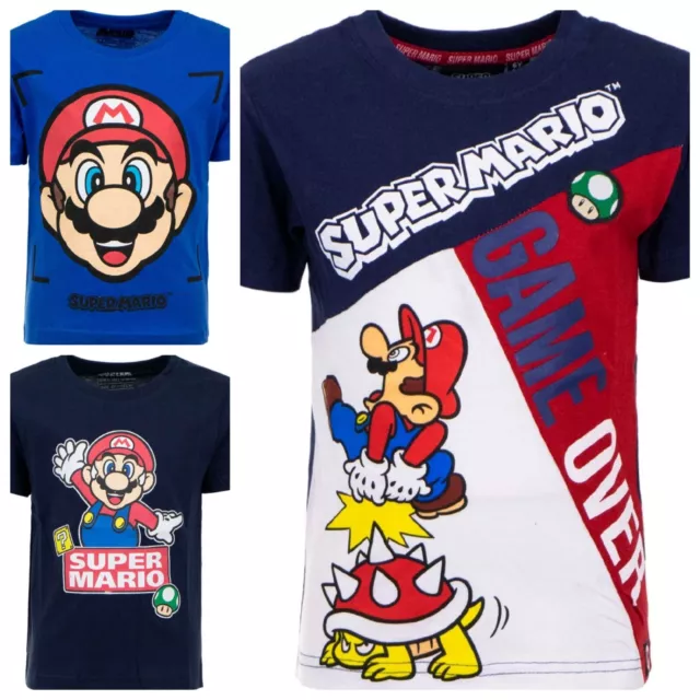 Super Mario Kinder T-Shirt Jungen Shirt Kurzarm Baumwolle 98 - 128