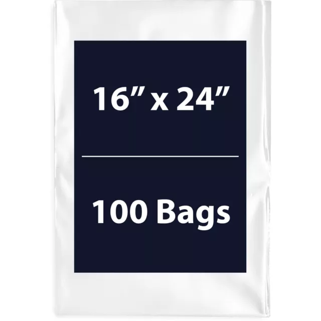 16" x 24" 100 Bags, 2Mil Flat Open Top Plastic Packaging LDPE Clear Poly Bags