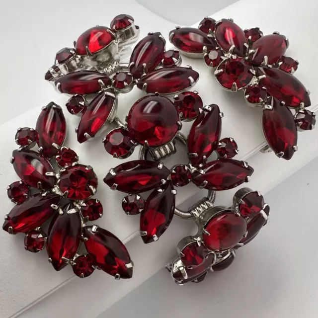 Vintage Juliana D & E Red Rhinestone Bracelet & Clip Earrings Set