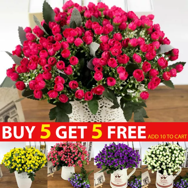 36HEADS ARTIFICIAL SILK FLOWERS BUNCH Wedding Home Grave Xmas Outdoor Bouquet UK