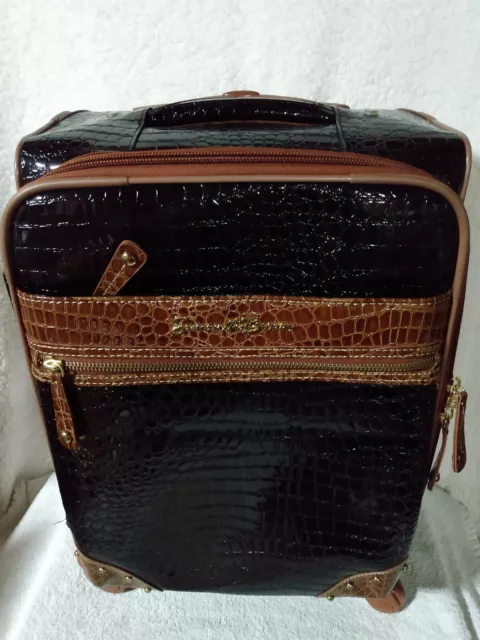 Samantha Brown Exp Spinner Embossed Leather Wheeled Luggage Black 20" x 14”