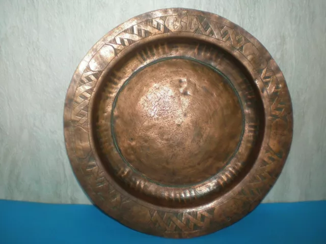Plato/Bandeja Slavi antiguo de cobre hecho a mano grabado con inscripciones...