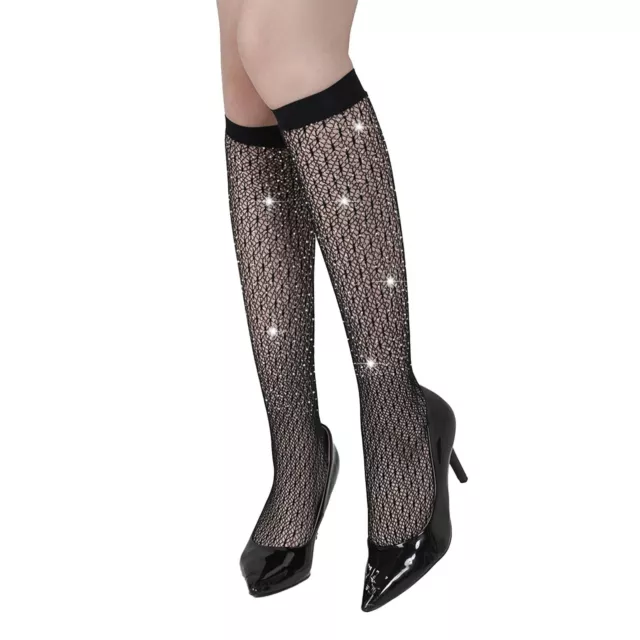 Womens Socks Fashion Mesh Party Stockings Stage Fish Net Rhinestone Hollow Out