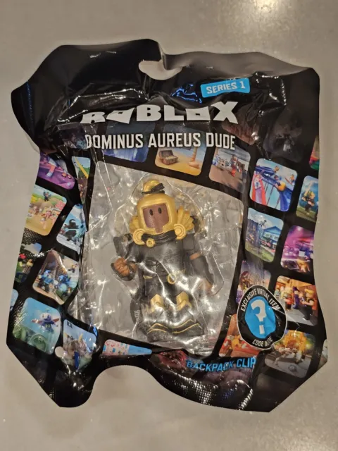 Roblox Backpack Clips Series 1 DOMINUS AUREUS DUDE Toy +TARNISHED LAPEL PIN  Code