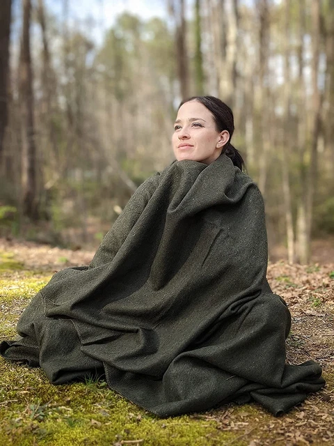 Olive Wool Blanket, Olive Green, Warm & Heavy 3.45 lbs, Large Washable 66 x90