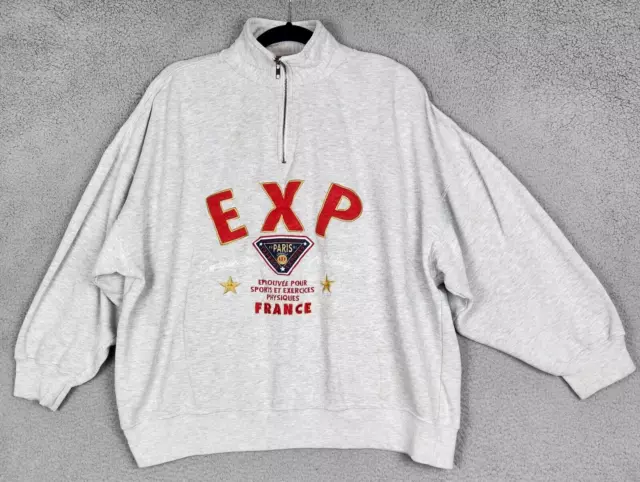 EXPRESS ATHLETIQUE Sweatshirt Mens Large Gray Quarter-Zip mock Neck VINTAGE