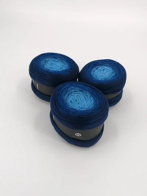 Hilo de pastel de azalea Hobbii - todo azul, 52% algodón + 48% acrílico lote de 3 pasteles
