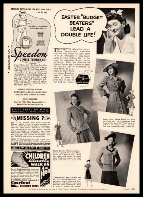 1942 R.H. Macy Department Store Easter "Budget Beaters" Outfits Vintage Print Ad